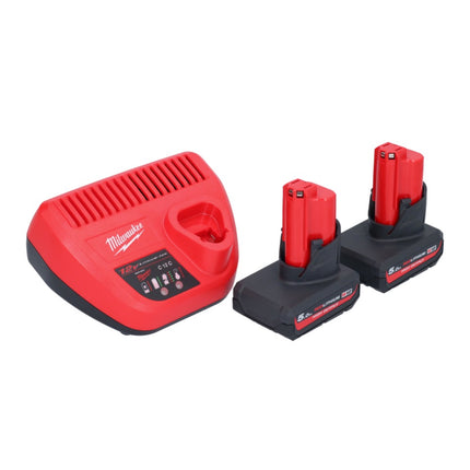 Milwaukee M12 FTB-502 Akku Reifenaufrauer 12 V 7/16" Hex Brushless + 2x Akku 5,0 Ah + Ladergerät