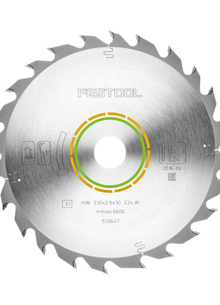 Lama circolare Festool HW 230x2,5x30 W24 LEGNO STANDARD ( 500647 ) 230 x 2,5 x 30 mm 24 denti per tutti i materiali a base di legno, pannelli per materiali da costruzione, plastiche morbide, taglio grezzo