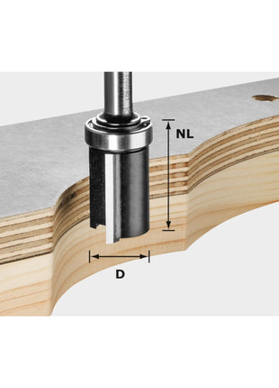 Festool HW S8 D19/NL25 flush milling cutter 19.05 x 25 x 62 x 8 mm ( 491028 ) for template milling with ball bearing on top