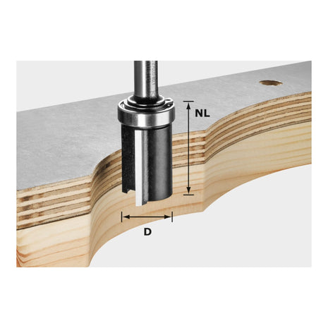 Festool HW S8 D19/NL25 flush milling cutter 19.05 x 25 x 62 x 8 mm ( 491028 ) for template milling with ball bearing on top
