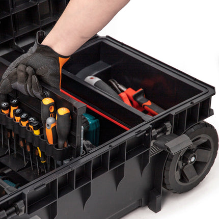 Wózek narzędziowy Toolbrothers RHINO XXl ECO Longer Work+ 50 l IP66 z kołami na metalowej osi i podwójnym uchwytem teleskopowym