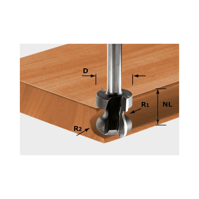 Festool HW S8 D22/16/R2.5+6 Fresa ad impugnatura 22 x 16 x 59 x 8 mm ( 491140 ) per frese OF 900, OF 1000, OF 1010, OF 1010 R, OF 1400, OF 2000, OF 2200