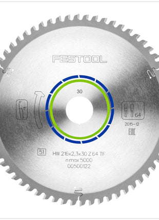 Festool Spezial Kreissägeblatt HW 216 x 30 x 2,3 mm TF64 216 mm 64 Zähne ( 500122 ) - Toolbrothers